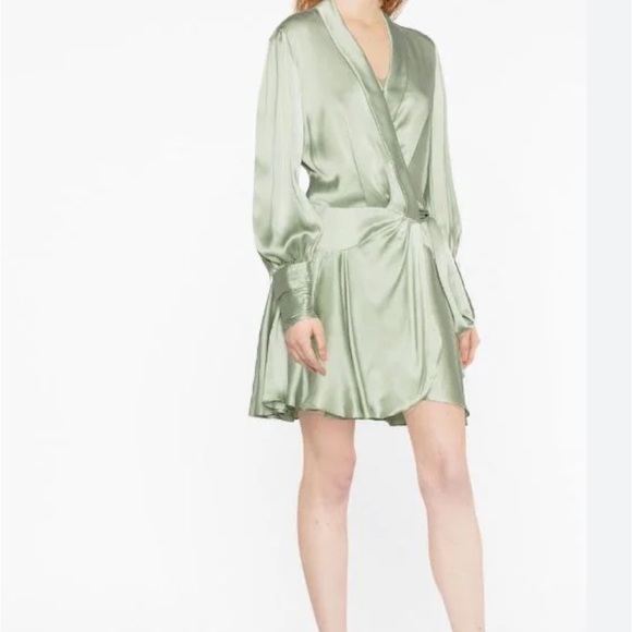 Zimmermann Sage Green Silk Belted Wrap V-Neck Mini dress - Picture 3 of 3